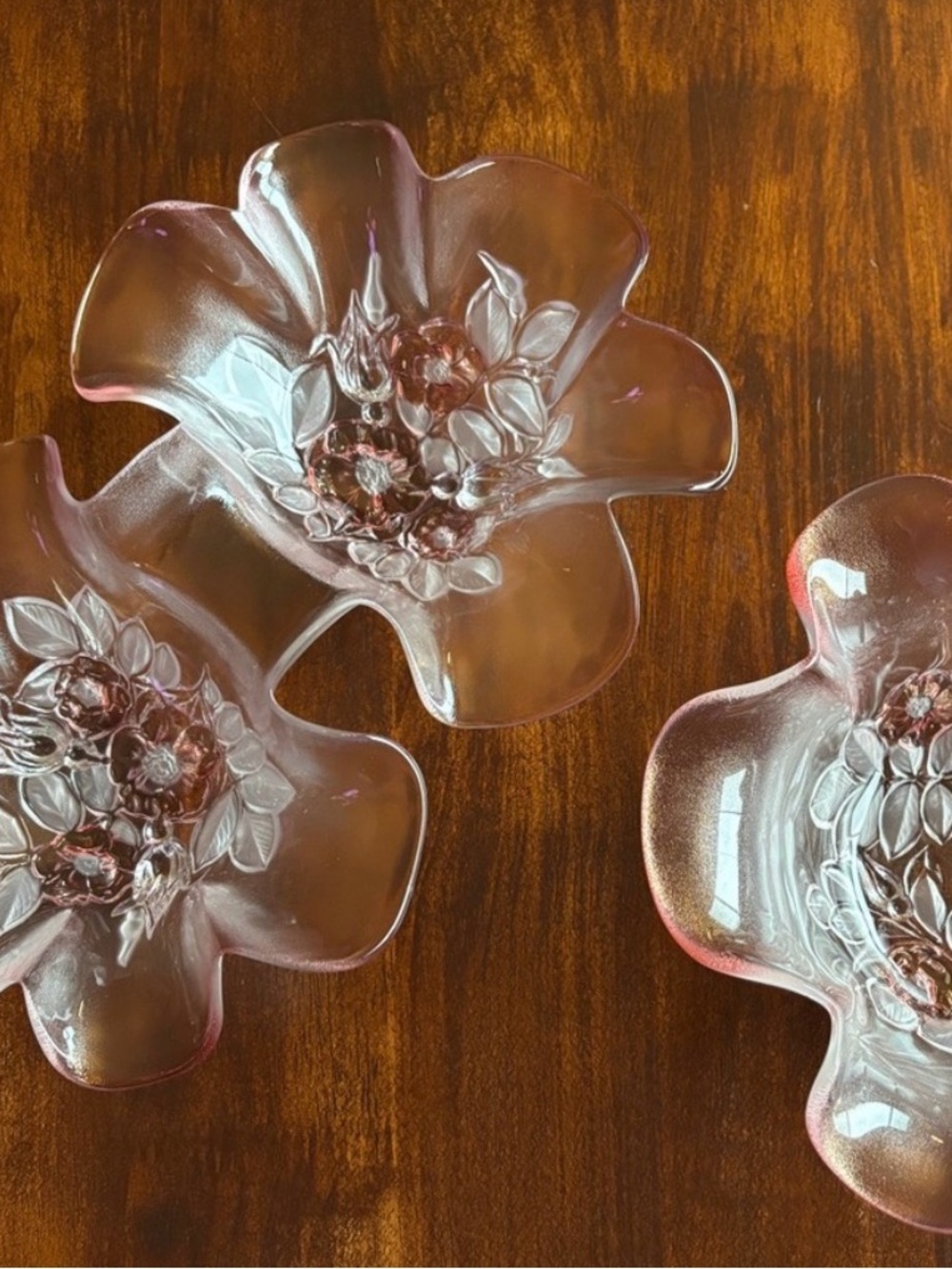 Mikasa Rosella Crystal Candy Dishes Pink Floral Ruffled Set of Two